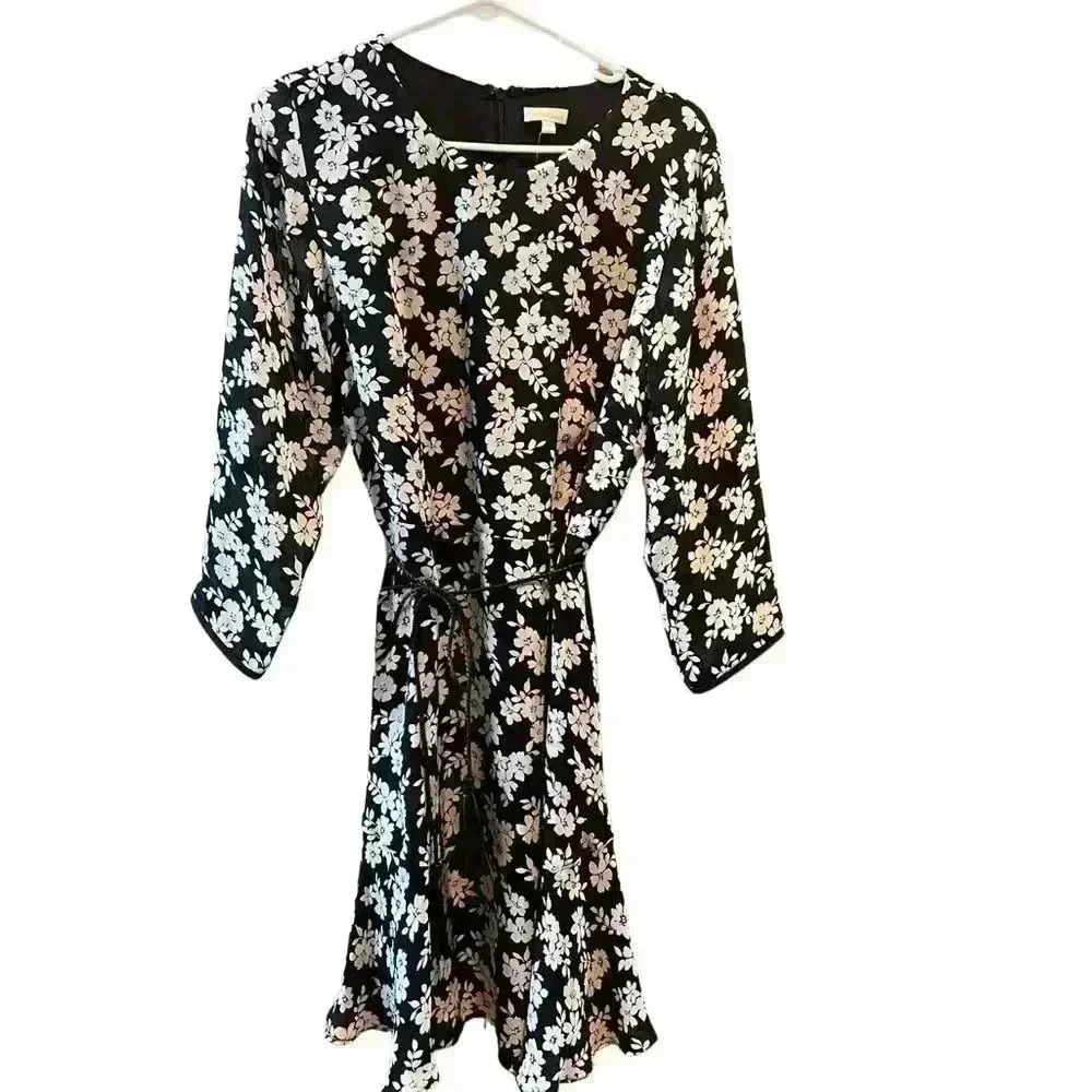 SHOSHANNA Black and White Floral Silk Knee Length Dress Sz 12.